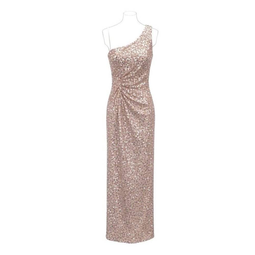 As U Wish One Shoulder Sequin Maxi Gown Small Rose Gold Formal Prom Dress - Picture 2 of 9